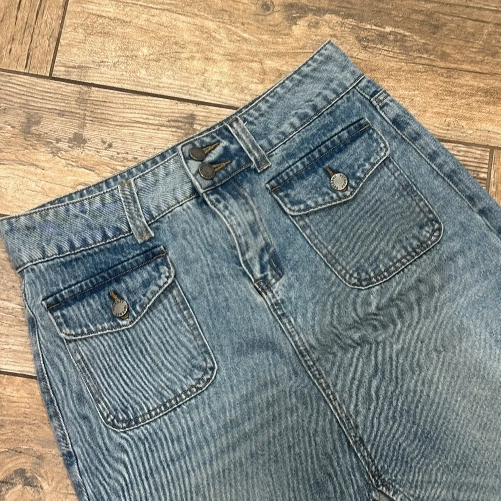 Veveret Slit Mid Rise Waist Midi Denim Jean Skirt Vintage Cargo Pocket medium